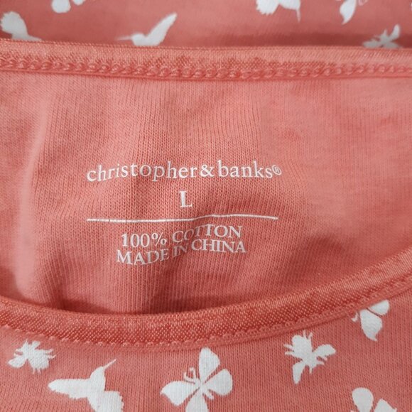 Christopher and Banks Tank Top Women's Large GUC Butterflies Birds Shirt PEACH - Picture 3 of 6